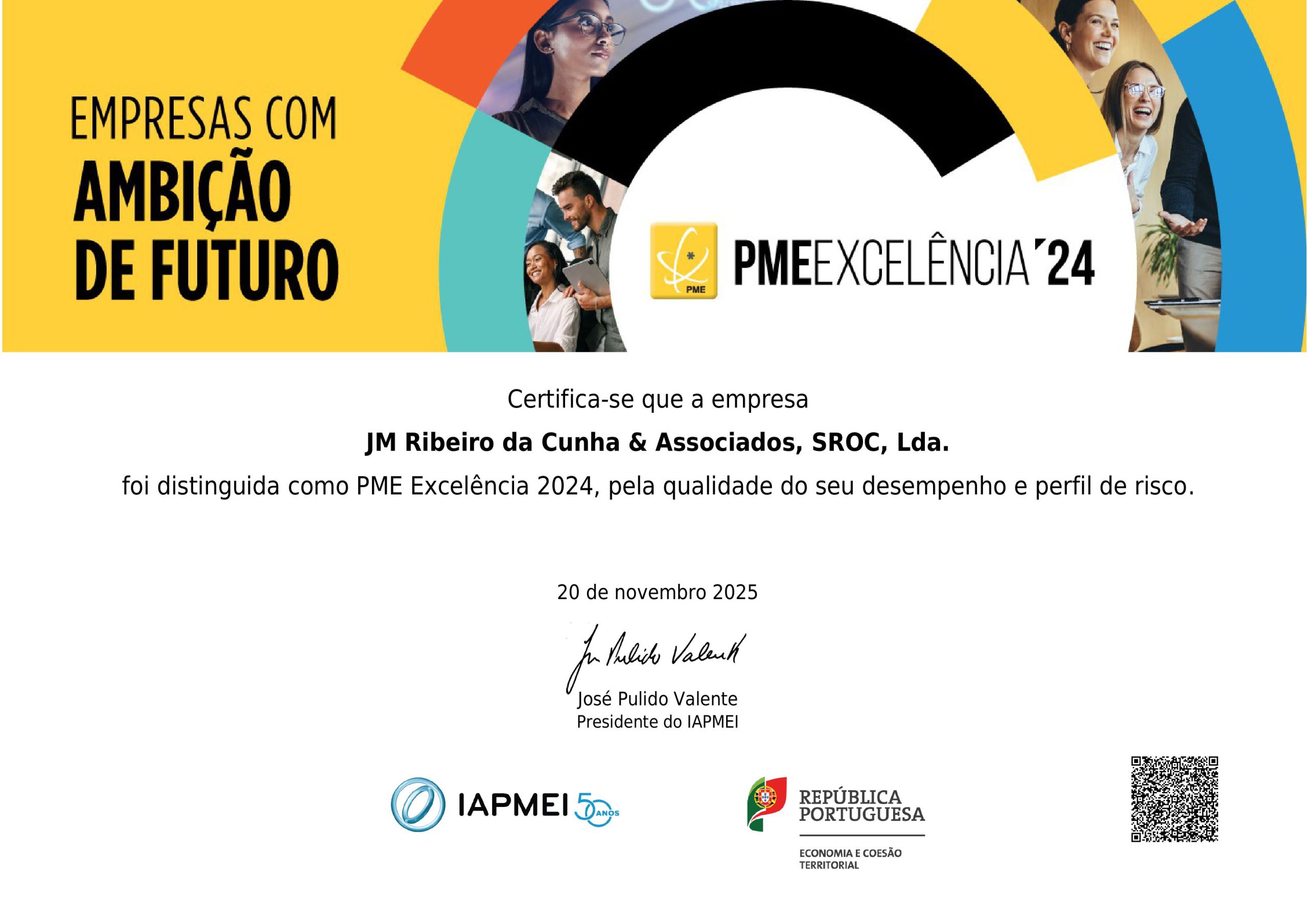 JM Ribeiro da Cunha & Associados distinguida PME Excelência 2024